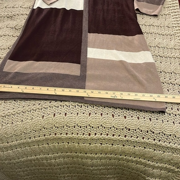 50% Viscose Brown, Gray, Tan, & White colorblock Midi Sweater dress women’s sz M - Picture 8 of 15